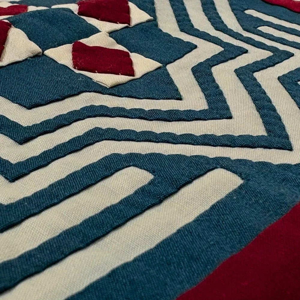Handcrafted Reverse Applique Square Pillow Cover 16x16 Boho Star Diamond Hmong
